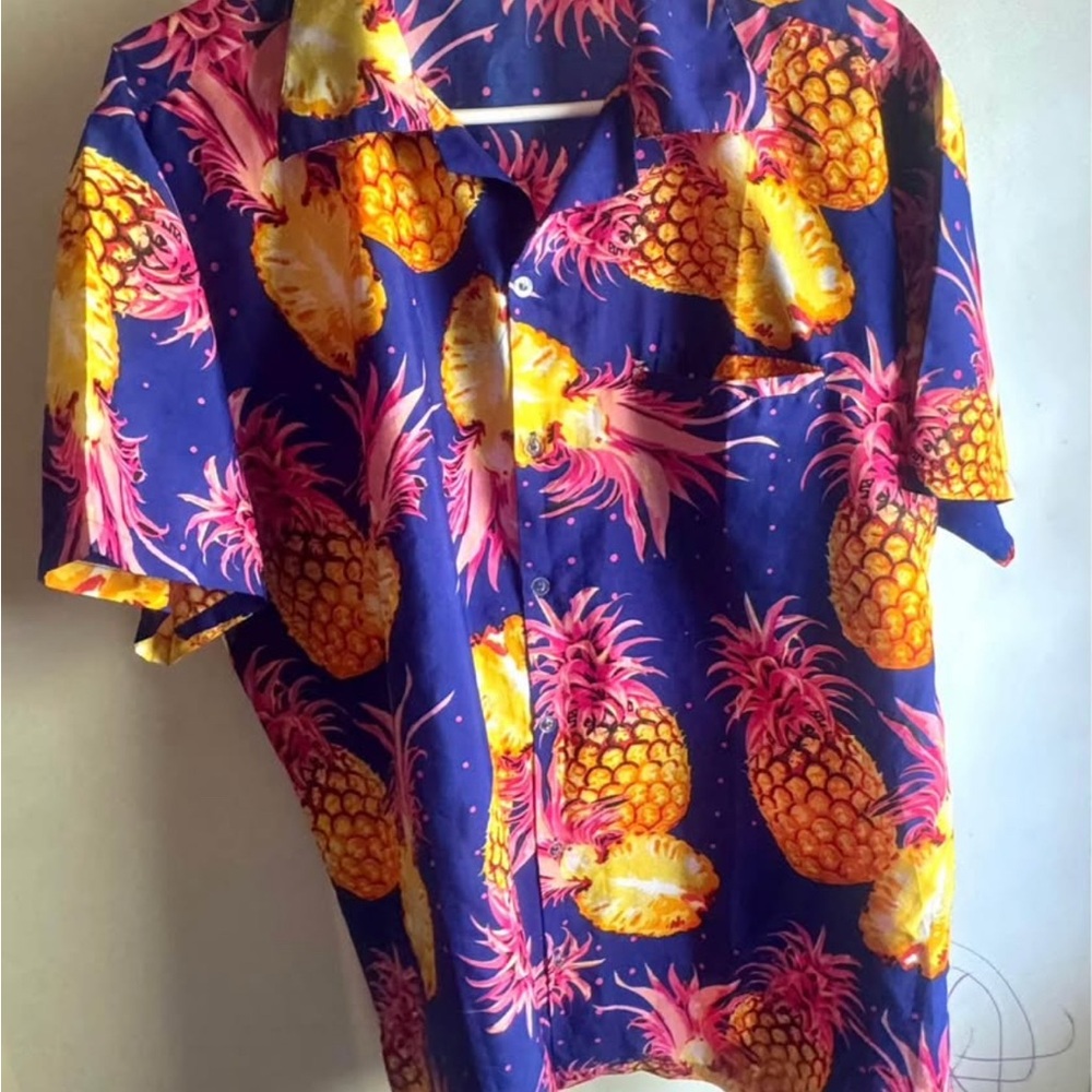 Men’s Vibrant all over Pineapple Print Shirt with purple , pink and gold